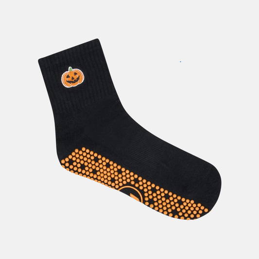 Quarter Crew Non Slip Grip Socks - Pumpkin